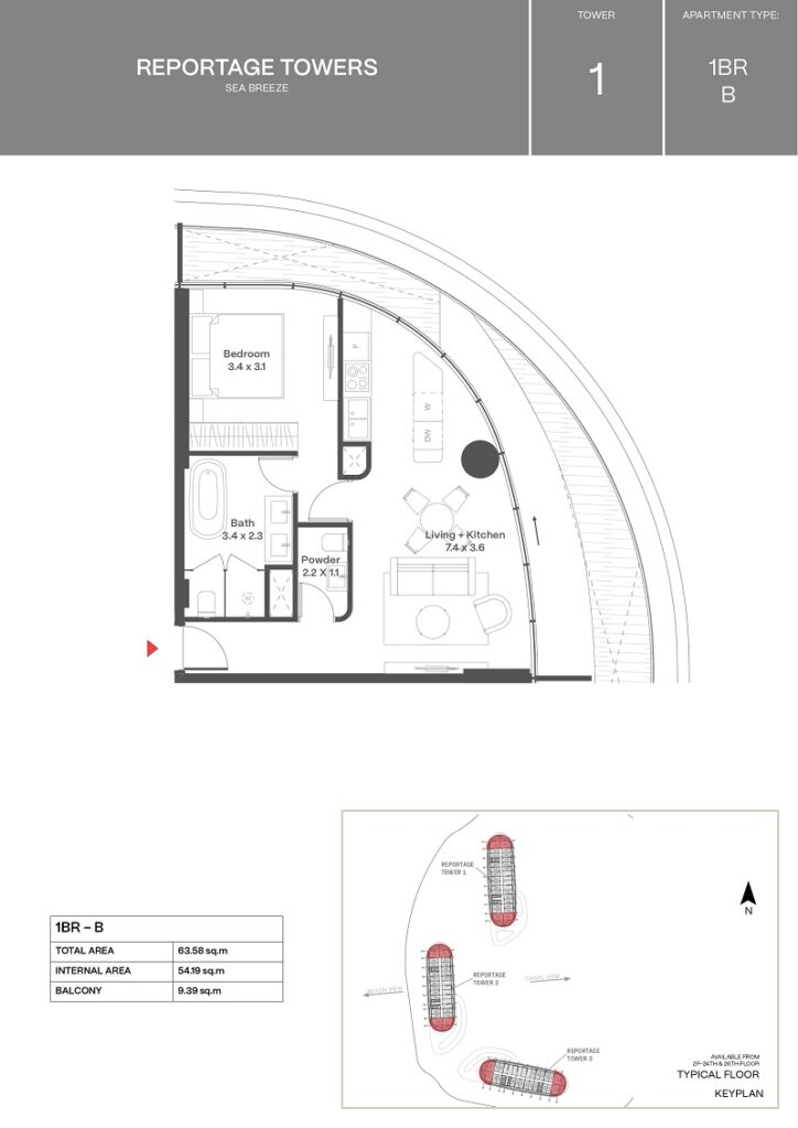 Sea Breeze Reportage Heights (Half Moon View) 1-Bedroom Apartment in Baku for sale